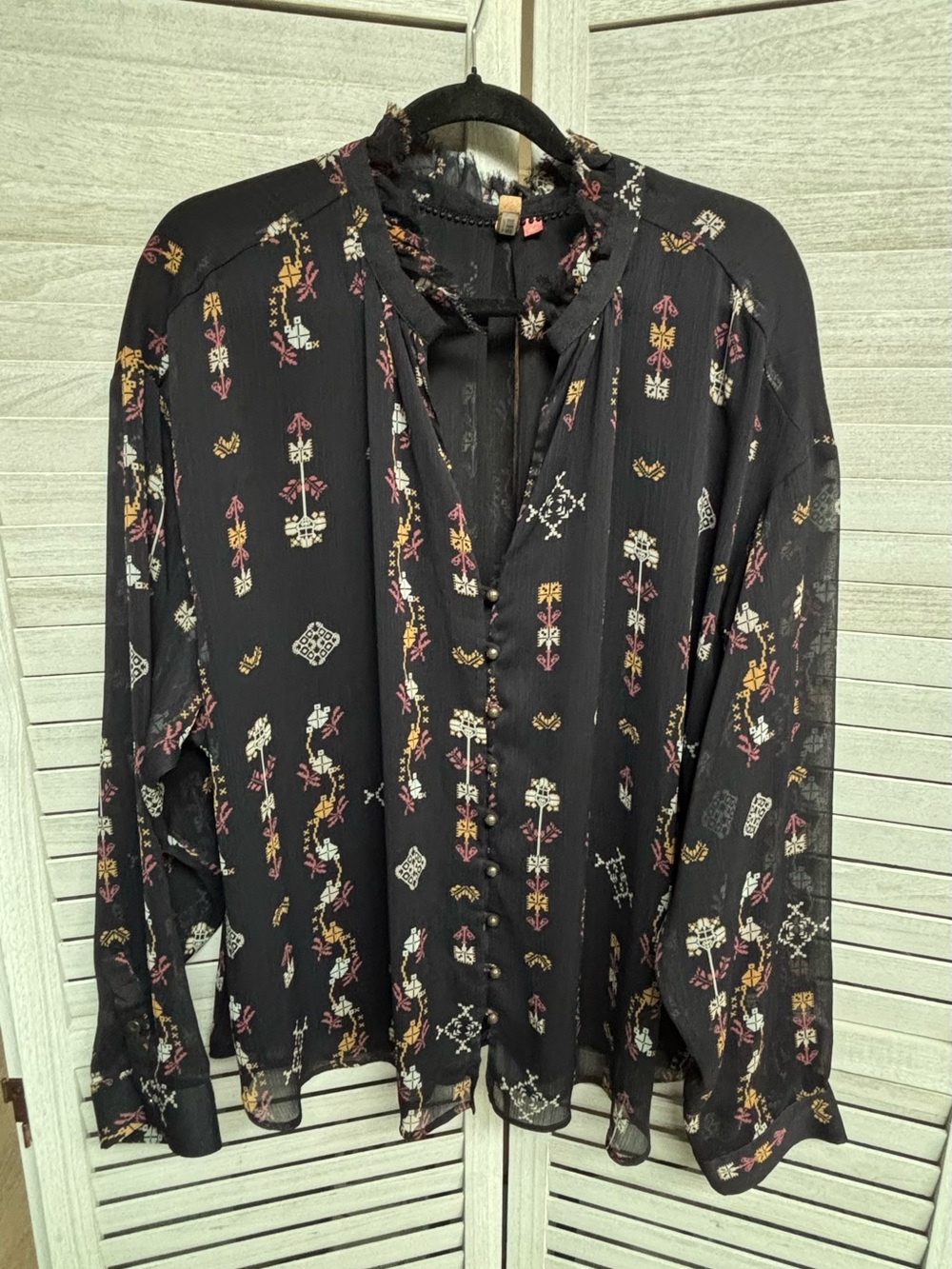 Anthropologie Pilcro Black Geometric Boho Blouse, 3X